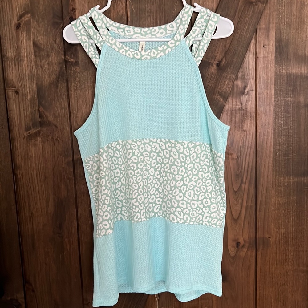 Aqua and leopard print tank